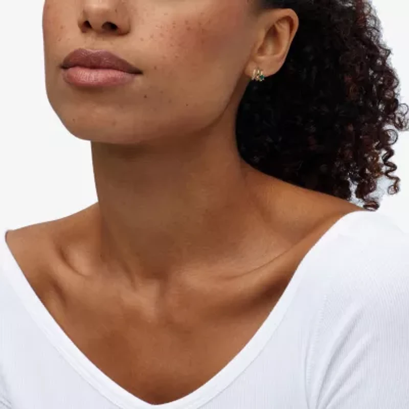 Limited Quantities! Womens Lab Created Green Emerald 14K Gold 10.6mm Hoop Earrings