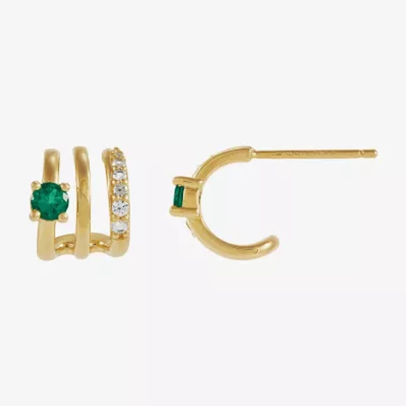 Limited Quantities! Womens Lab Created Green Emerald 14K Gold 10.6mm Hoop Earrings