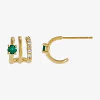 Limited Quantities! Womens Lab Created Green Emerald 14K Gold 10.6mm Hoop Earrings