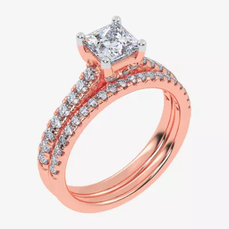 (H-I / Si2-I1) Womens 1 1/2 CT. T.W. Lab Grown White Diamond 10K or 14K Gold Side Stone Bridal Set