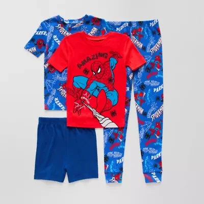 Disney Collection Little & Big Kid Boys Spiderman Crew Neck Short Sleeve 4-pc. Pajama Sets