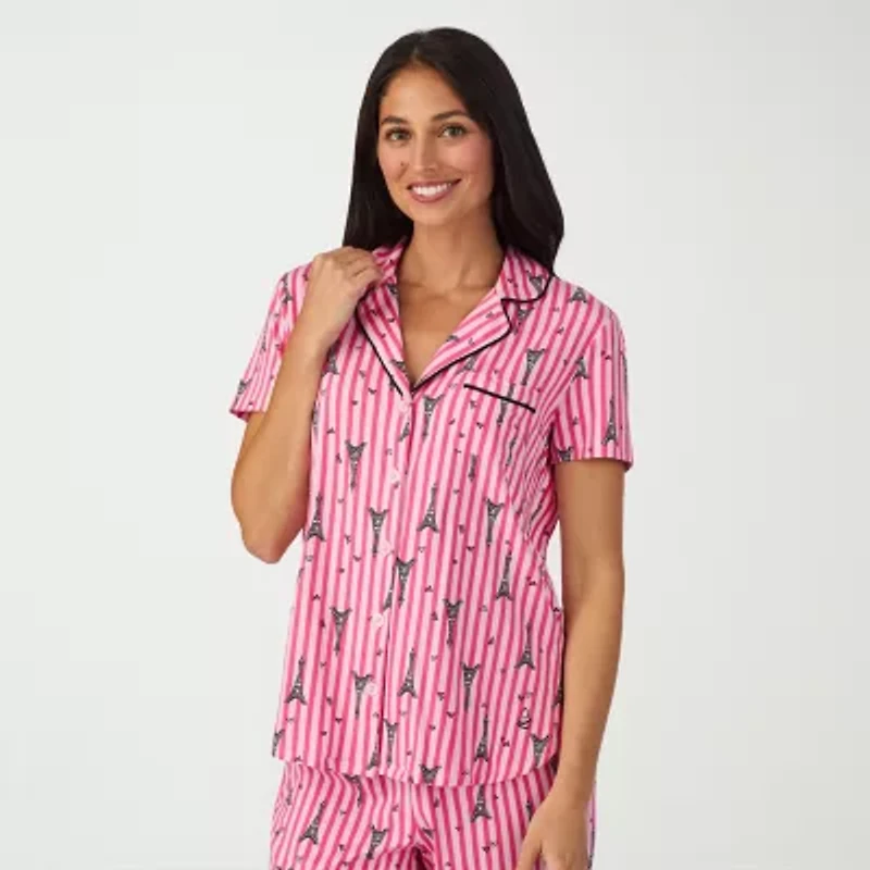 Cuddl Duds Womens V-Neck Short Sleeve 2-pc. Pajama Sets