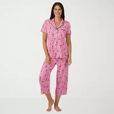 Cuddl Duds Womens V-Neck Short Sleeve 2-pc. Pajama Sets