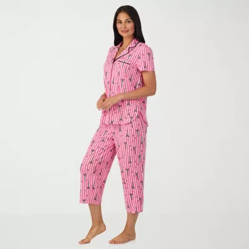 Cuddl Duds Womens V-Neck Short Sleeve 2-pc. Pajama Sets
