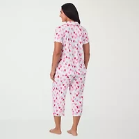 Cuddl Duds Womens V-Neck Short Sleeve 2-pc. Plus Pajama Sets