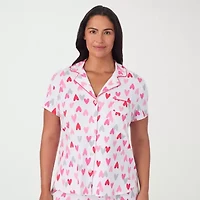 Cuddl Duds Womens V-Neck Short Sleeve 2-pc. Plus Pajama Sets