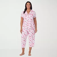Cuddl Duds Womens V-Neck Short Sleeve 2-pc. Plus Pajama Sets
