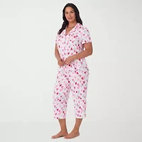 Cuddl Duds Womens V-Neck Short Sleeve 2-pc. Plus Pajama Sets