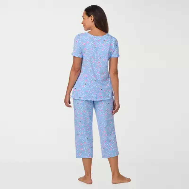 Cuddl Duds Womens V-Neck Short Sleeve 2-pc. Pajama Sets