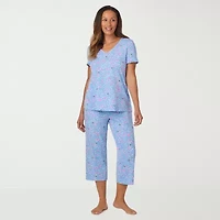 Cuddl Duds Womens V-Neck Short Sleeve 2-pc. Pajama Sets