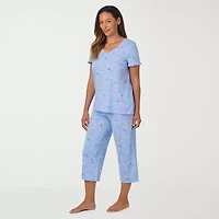 Cuddl Duds Womens V-Neck Short Sleeve 2-pc. Pajama Sets