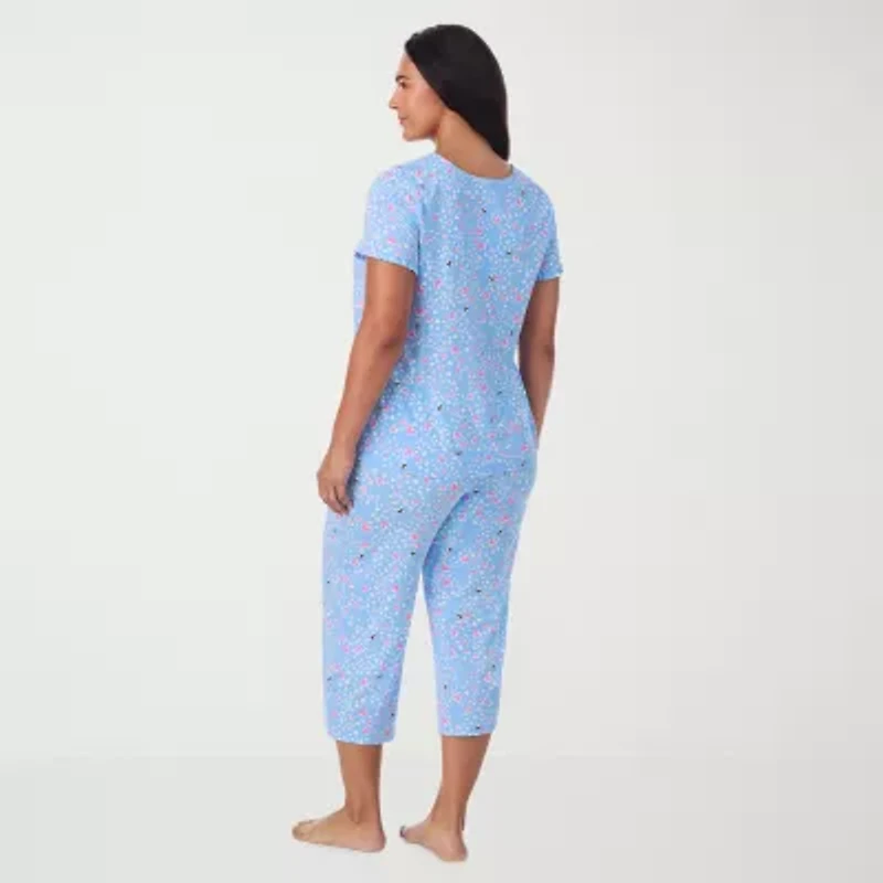 Cuddl Duds Womens V-Neck Short Sleeve 2-pc. Plus Pajama Sets