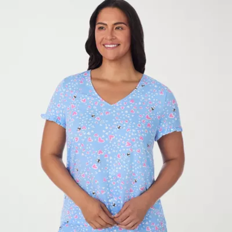 Cuddl Duds Womens V-Neck Short Sleeve 2-pc. Plus Pajama Sets