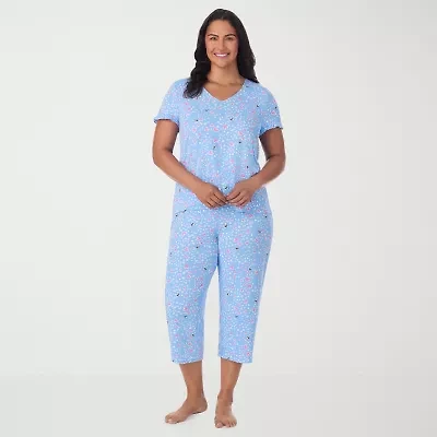 Cuddl Duds Womens V-Neck Short Sleeve 2-pc. Plus Pajama Sets