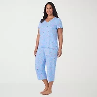 Cuddl Duds Womens V-Neck Short Sleeve 2-pc. Plus Pajama Sets