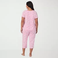 Cuddl Duds Womens V-Neck Short Sleeve 2-pc. Plus Pajama Sets