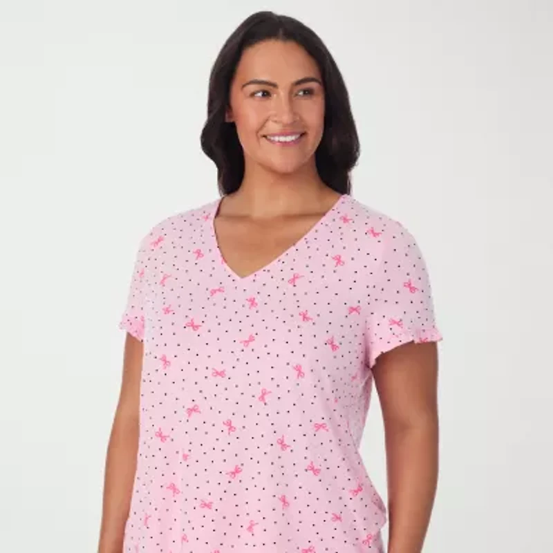 Cuddl Duds Womens V-Neck Short Sleeve 2-pc. Plus Pajama Sets