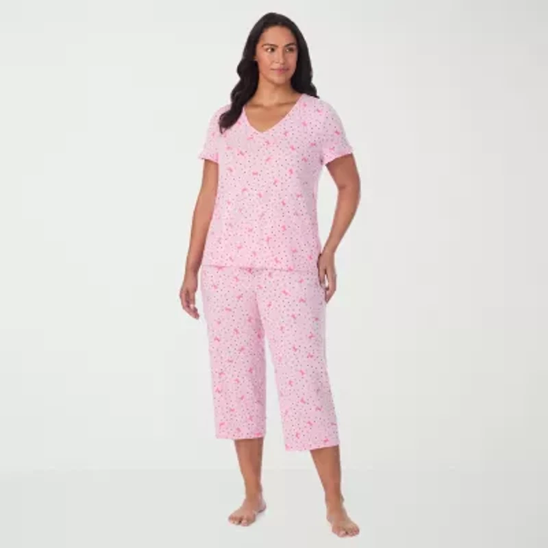 Cuddl Duds Womens V-Neck Short Sleeve 2-pc. Plus Pajama Sets