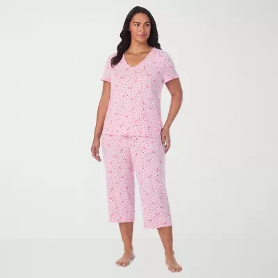 Cuddl Duds Womens V-Neck Short Sleeve 2-pc. Plus Pajama Sets