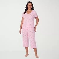 Cuddl Duds Womens V-Neck Short Sleeve 2-pc. Plus Pajama Sets
