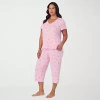 Cuddl Duds Womens V-Neck Short Sleeve 2-pc. Plus Pajama Sets