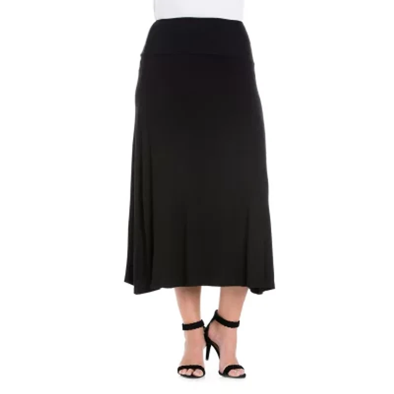 24seven Comfort Apparel Womens Plus Mid Rise Stretch Fabric Maxi Skirt