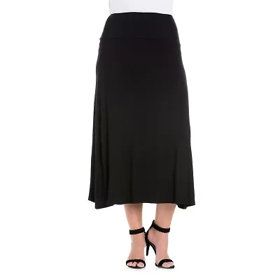 24seven Comfort Apparel Womens Mid Rise Stretch Fabric Maxi Skirt Plus