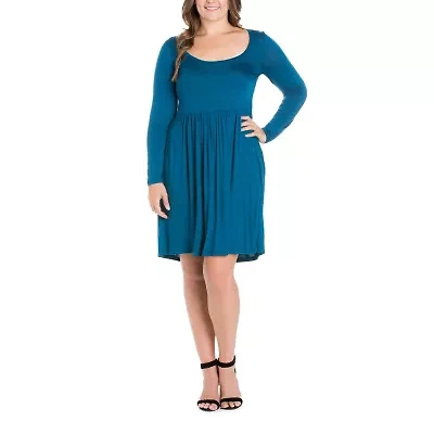 24seven Comfort Apparel Womens Long Sleeve Plus Fit + Flare Dress