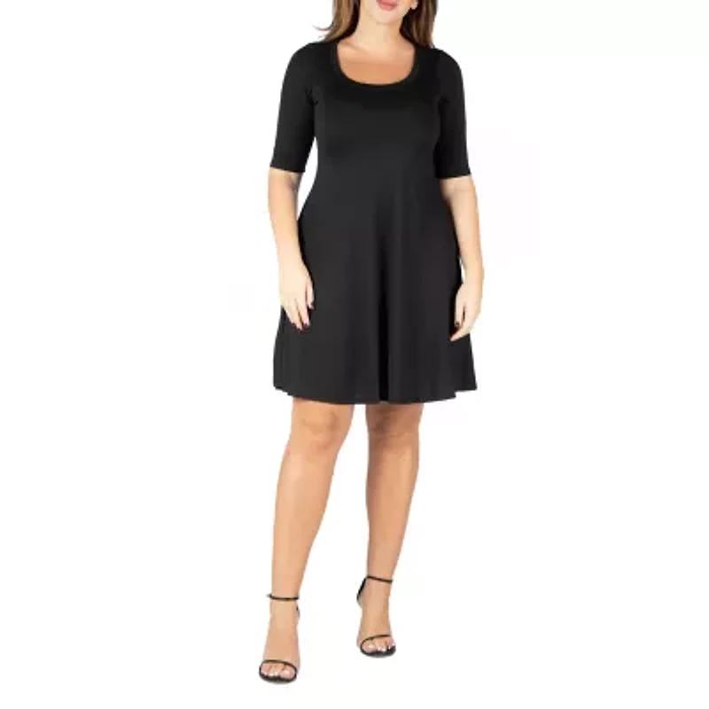 24seven Comfort Apparel Womens Short Sleeve Plus A-Line Dress