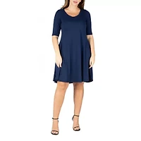 24seven Comfort Apparel Womens Plus Scoop Neck Short Sleeve A-Line Dress