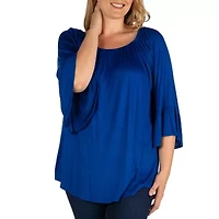 24seven Comfort Apparel Plus Womens Round Neck 3/4 Sleeve Tunic Top