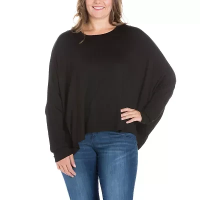 24seven Comfort Apparel Plus Womens Round Neck Long Sleeve Tunic Top