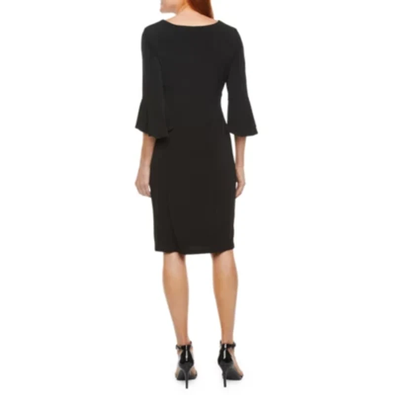 Connected Apparel 3/4 Bell Sleeve Sheath Dress
