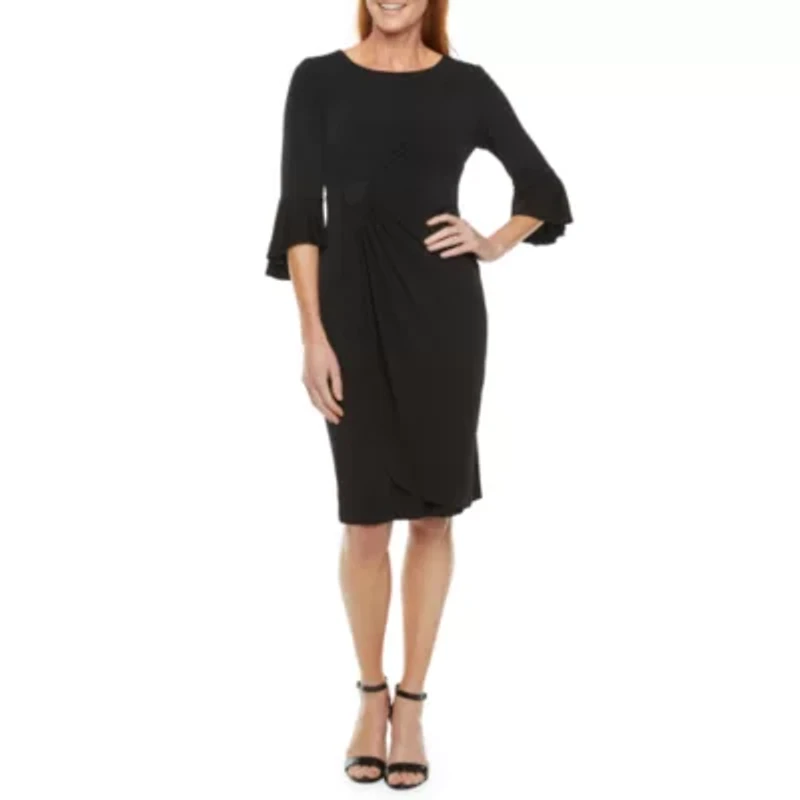 Connected Apparel 3/4 Bell Sleeve Sheath Dress