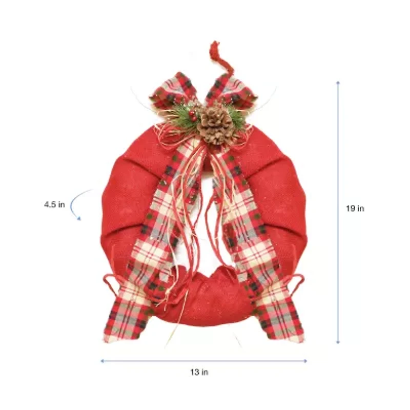 Red Plaid Bow and Pine Accents Artificial Christmas Wreath - 13-Inch Unlit