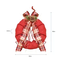 Red Plaid Bow and Pine Accents Artificial Christmas Wreath - 13-Inch  Unlit