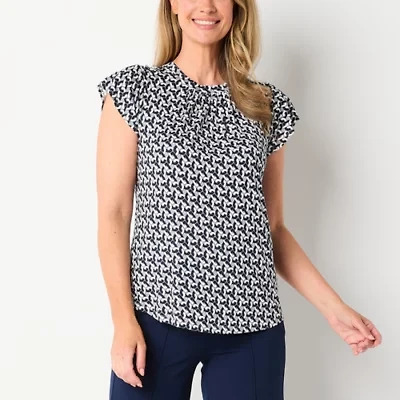 Liz Claiborne Womens Tall Crew Neck Short Sleeve Blouse