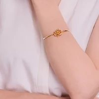 Womens Lab Created Yellow Sapphire 18K Gold Over Silver Flower Bangle Bracelet