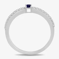 Womens Gemstone Sterling Silver Side Stone Stackable Ring
