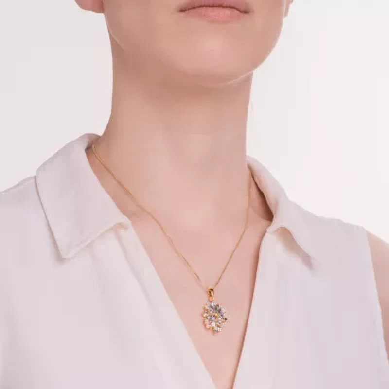 Womens Genuine Blue Topaz 18K Gold Over Silver Flower 18 Inch Pendant Necklace