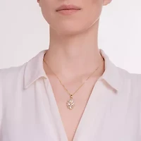 Womens Lab Created White Opal 18K Gold Over Silver Flower 18 Inch Pendant Necklace