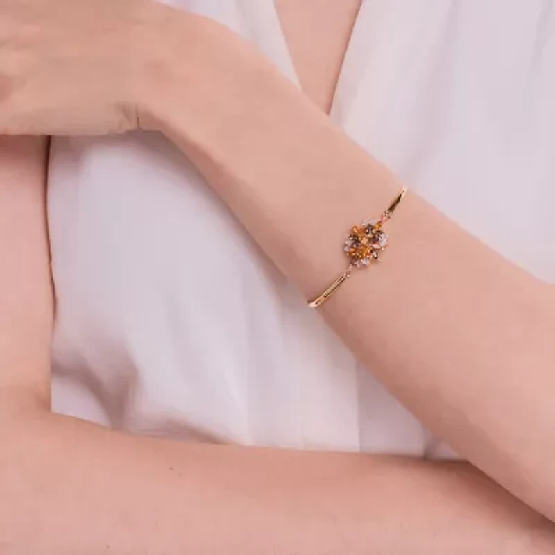 Womens Genuine Yellow Citrine 18K Gold Over Silver Flower Bangle Bracelet