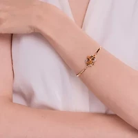 Womens Genuine Yellow Citrine 18K Gold Over Silver Flower Bangle Bracelet