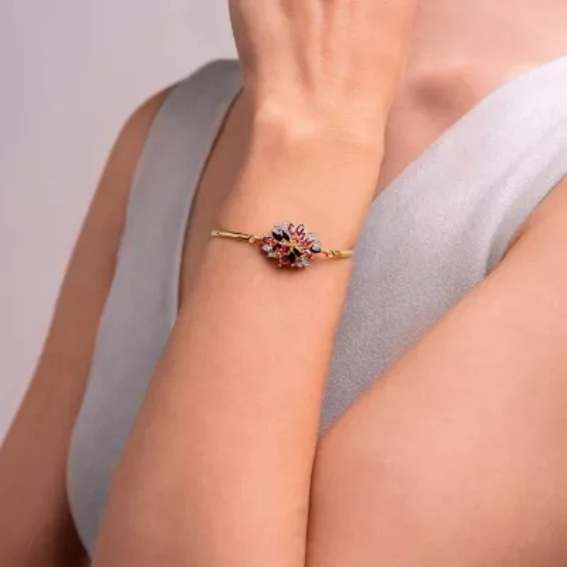Womens Multi Color 18K Gold Over Silver Flower Bangle Bracelet
