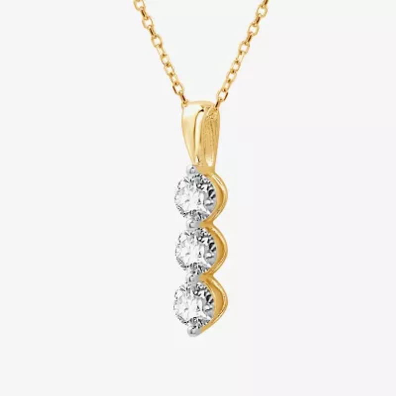 (G / Si1-Si2) Womens 1 CT. T.W. Lab Grown White Diamond 10K Gold 18 Inch Pendant Necklace