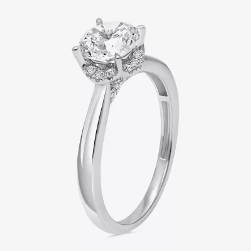 (I / I1) Womens 1 1/7 CT. T.W. Lab Grown White Diamond 10K Gold Round Halo Engagement Ring