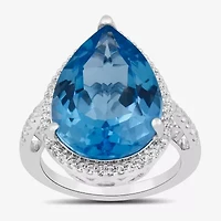 Womens Gemstone Sterling Silver Pear Cocktail Ring