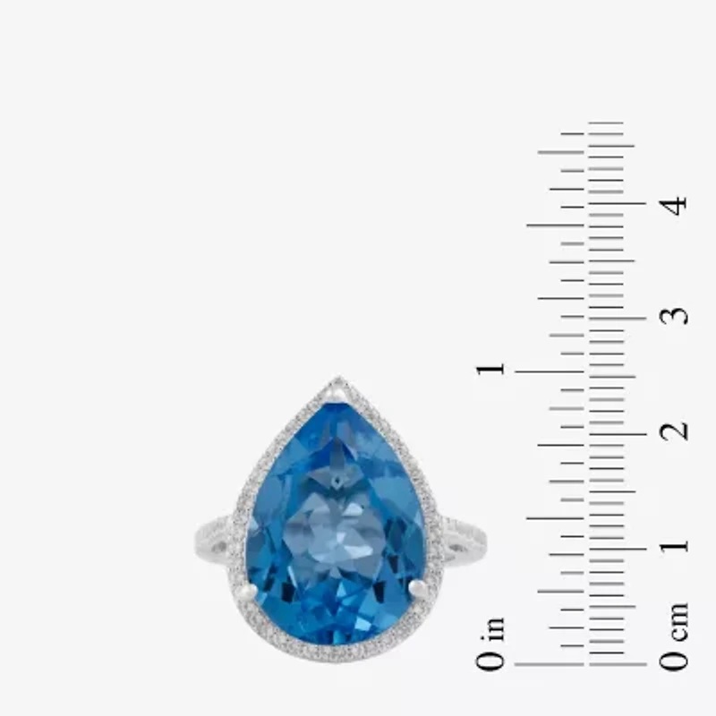 Womens Gemstone Sterling Silver Pear Cocktail Ring