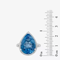 Womens Gemstone Sterling Silver Pear Cocktail Ring