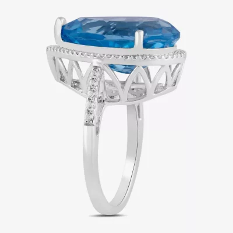 Womens Gemstone Sterling Silver Pear Cocktail Ring